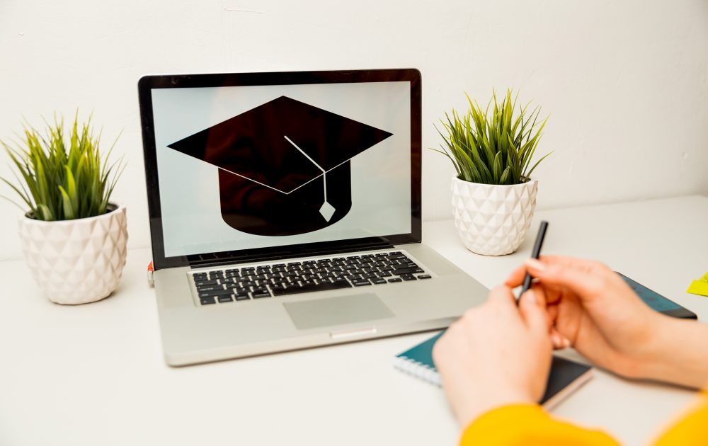 girl reading college or university application or document from school. College acceptance letter or student loan paper. Applicant filling form or planning studies.
